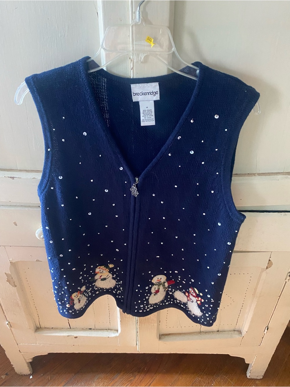 Breckenridge Navy Blue Sequin Snowman Vest
